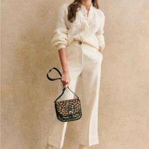NWT‎ Sezane Damon Ecru Pants Trousers Women Sz 14 US Paris Wide Leg Cuff Classic